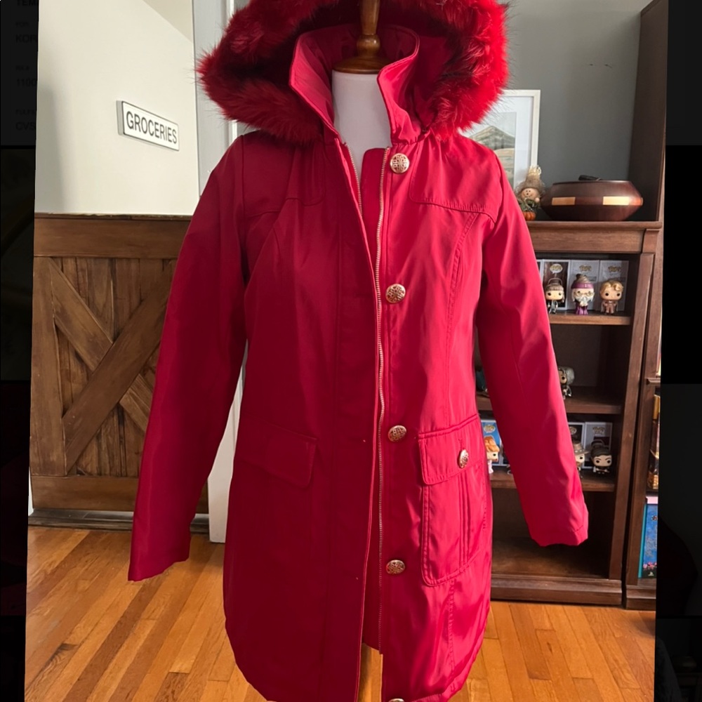Dennis Basso red with fur hood XXS